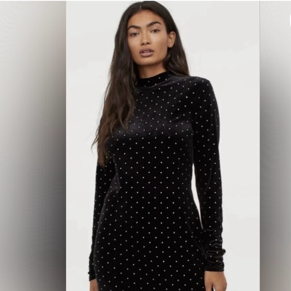 H&M Black Velvet Dress with Silver Dots